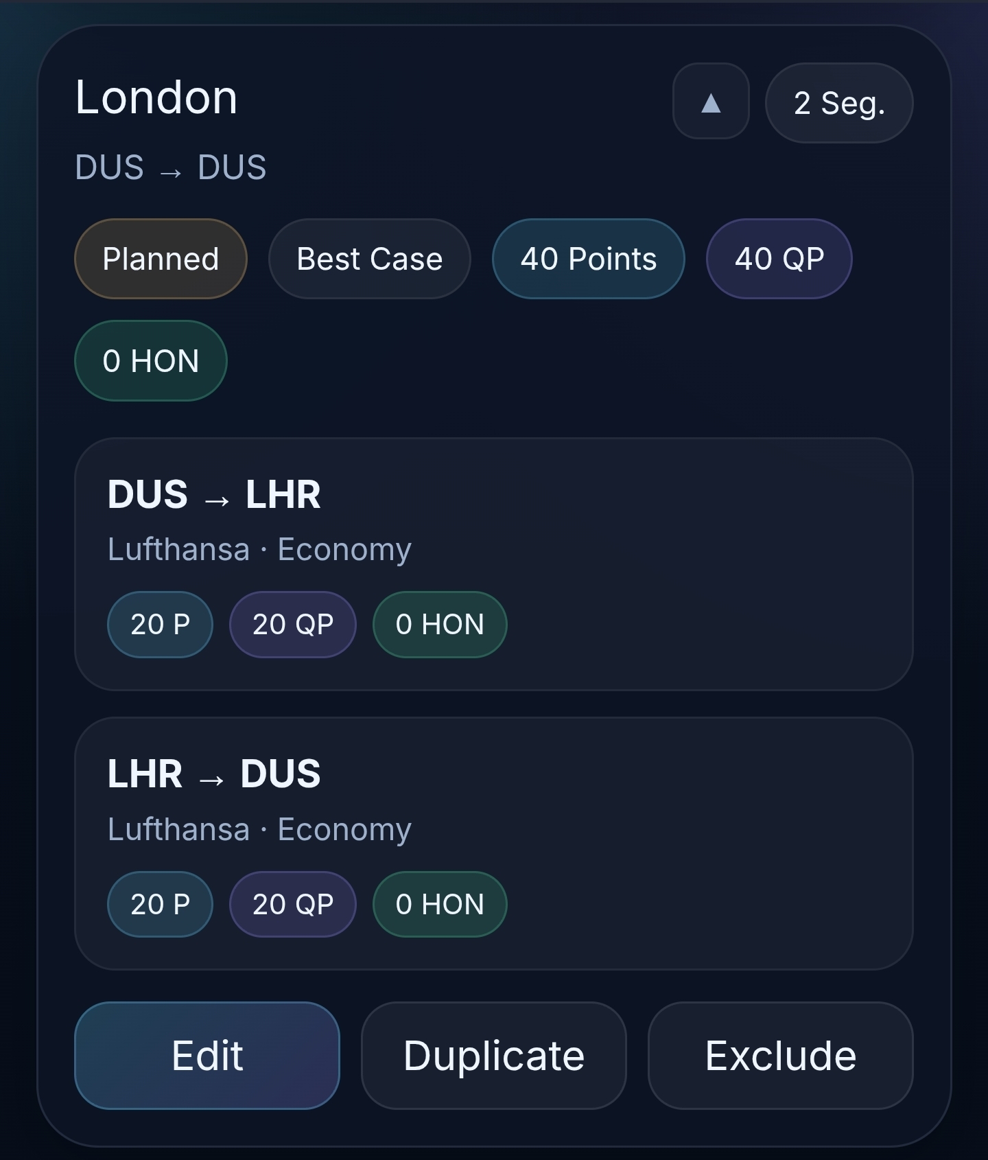 Booking card with flight segments